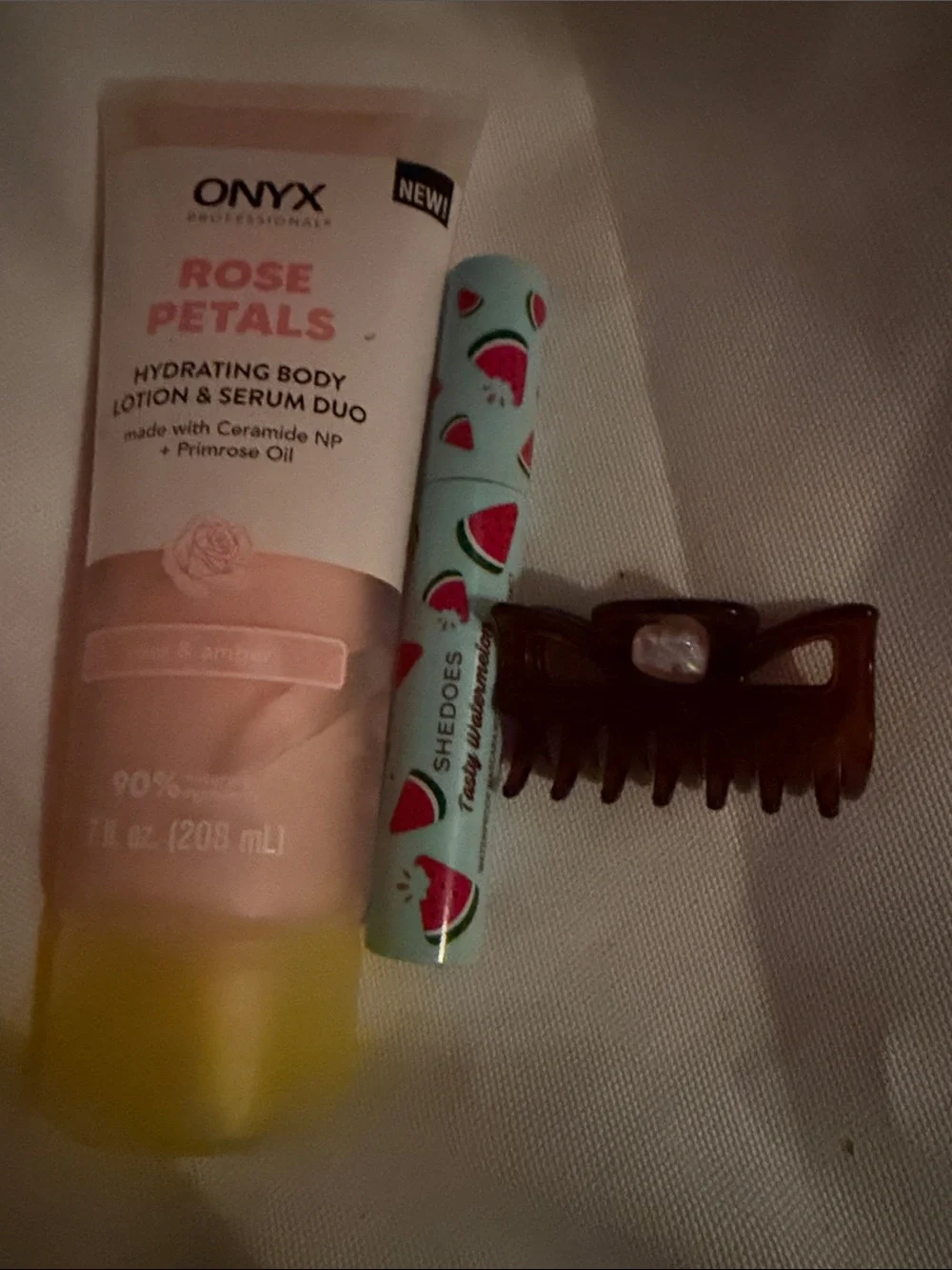 Pink Lip Mask Sheet & Pink Kiss Print Cosmetic Pouch filled etc